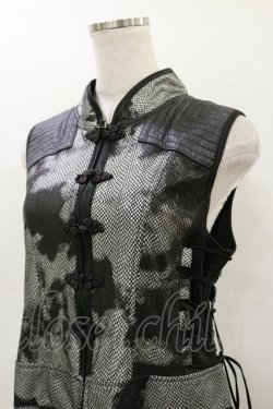 画像4: Qutie Frash / チャイナロングベスト  黒×グレー H-26-03-01-005-QU-TO-KB-ZH