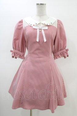 画像1: Secret Honey / トランプ刺繍ギンガムチェック半袖ワンピース Free レッド H-26-03-01-1026-CA-OP-NS-ZH