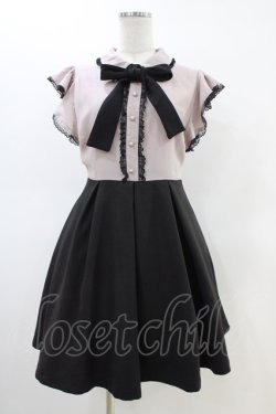 画像1: Rojita / ボウタイリボンラッフルシャツワンピース Free ピンク/ブラック H-26-03-01-1036-LO-OP-NS-ZH