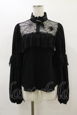 画像1: Qutie Frash / クモメッシュパフブラウス  黒 H-26-03-01-008-QU-TO-KB-ZH