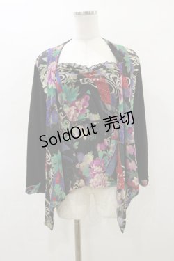 画像1: Qutie Frash / 和柄ベアトップ＆カーディガン  黒 H-26-03-01-002-QU-TO-KB-ZH