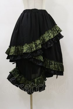 画像1: Qutie Frash / ジャガードフリル3段フリルスカート  黒×カーキ H-26-03-01-018-QU-SK-KB-ZH