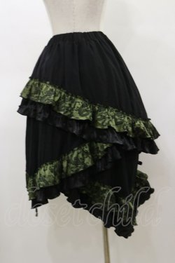 画像2: Qutie Frash / ジャガードフリル3段フリルスカート  黒×カーキ H-26-03-01-018-QU-SK-KB-ZH