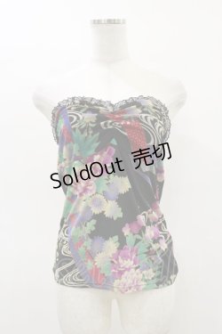 画像3: Qutie Frash / 和柄ベアトップ＆カーディガン  黒 H-26-03-01-002-QU-TO-KB-ZH