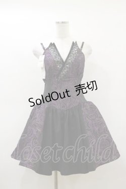画像1: Qutie Frash / ジャガードサーキュラーワンピース  黒×紫 H-26-03-01-024-QU-OP-KB-ZH