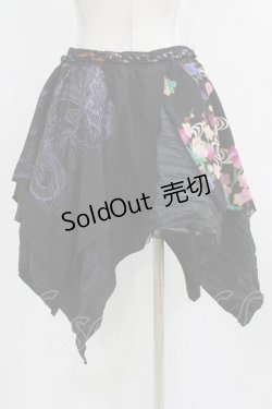 画像3: Qutie Frash / 和柄イレギュラースカート  黒 H-26-03-02-024-QU-SK-KB-ZH