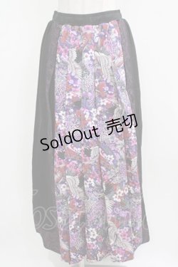 画像1: Qutie Frash / 和柄袴ロングスカート  黒×紫 H-26-03-02-025-QU-SK-KB-ZH