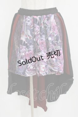 画像1: Qutie Frash / 和柄プリーツスカート  黒×赤×紫 H-26-03-02-026-QU-SK-KB-ZH