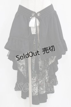 画像1: Qutie Frash / 後ろロング和柄ラップスカート  黒 H-26-03-02-028-QU-SK-KB-ZH