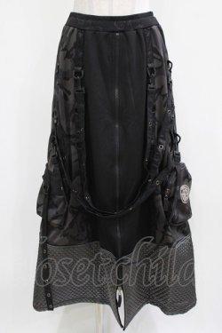 画像1: Qutie Frash / ミリタリーロングスカート  黒 H-26-03-02-029-QU-SK-KB-ZH