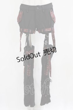 画像1: Qutie Frash / レッグカバー付パンツ  黒×赤 H-26-03-02-033-QU-PA-KB-ZH