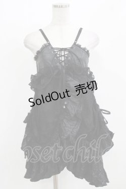 画像1: Qutie Frash / メッシュフリルベビードール  黒×黒 H-26-03-02-036-QU-TO-KB-ZH