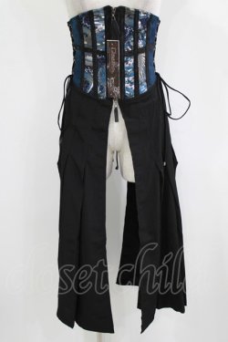 画像1: Qutie Frash / 和柄袴コルセット  黒×青 H-26-03-02-041-QU-TO-KB-ZH