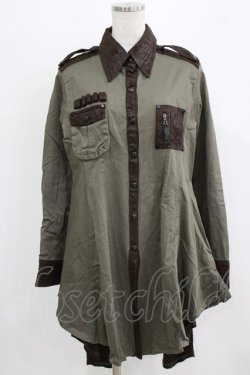 画像1: Qutie Frash / ミリタリーシャツワンピース L カーキ H-26-03-02-043-QU-OP-KB-ZH