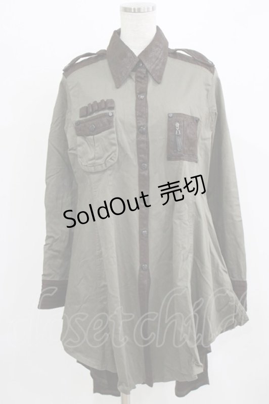 画像1: Qutie Frash / ミリタリーシャツワンピース L カーキ H-26-03-02-043-QU-OP-KB-ZH (1)