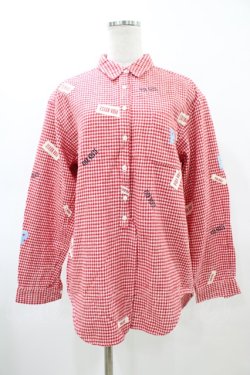 画像1: PINK HOUSE / ロゴワッペンチェックシャツ Free レッド H-26-03-02-1052-LO-BL-NS-ZH