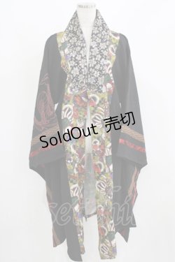 画像1: Qutie Frash / 着物ロングカーデ  黒 H-26-03-02-050-QU-TO-KB-ZH