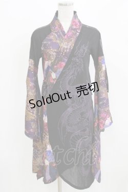 画像1: Qutie Frash / ダブルベルト着物カーデ  黒×紫 H-26-03-02-054-QU-TO-KB-ZH