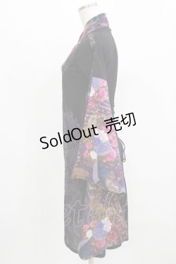 画像2: Qutie Frash / ダブルベルト着物カーデ  黒×紫 H-26-03-02-054-QU-TO-KB-ZH