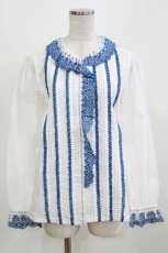画像1: Jane Marple / フラワーレースとピンタックのブラウス  オフ×ブルー H-26-03-02-058-JM-BL-KB-ZH (1)