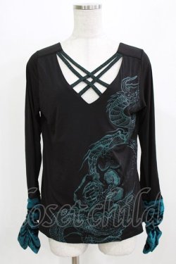 画像1: Qutie Frash / クロスインナーT  黒×緑 H-26-03-02-065-QU-TO-KB-ZH