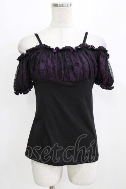 画像1: Qutie Frash / クモメッシュパフT  黒×紫 H-26-03-02-067-QU-TO-KB-ZH