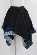 Qutie Frash / チャイナアシメスカート  黒×青 H-26-03-02-016-QU-SK-KB-ZH