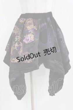 画像1: Qutie Frash / 和柄ミニスカート  黒 H-26-03-02-018-QU-SK-KB-ZH