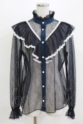 abilletage / レースフリルブラウス  紺 H-26-03-03-046-GO-BL-AK-ZH