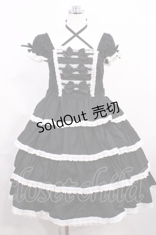 画像1: BABY,THE STARS SHINE BRIGHT / リボンミルキーシュガージャンパースカート Free ブラック/オフ白 H-26-03-03-1001-BA-OP-NS-ZH (1)