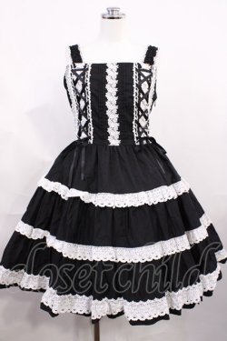 画像1: BABY,THE STARS SHINE BRIGHT / ミルフィーユジャンパースカート Free ブラック/オフ白 H-26-03-03-1002-BA-OP-NS-ZH