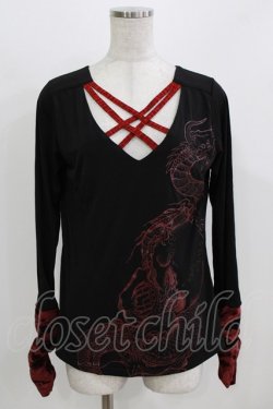 画像1: Qutie Frash / クロスインナーT  黒×赤ベロア H-26-03-03-052-QU-TO-KB-ZH