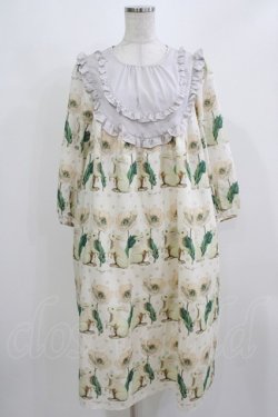 画像1: Perla nell' ostrica / うさぎポピードットフリルヨークワンピース  アイボリー×グレー H-26-03-04-1056-EL-OP-KB-ZH