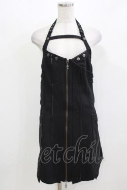 画像1: Ozz Croce / フロントZIPホルターワンピース  黒 H-26-03-04-1066-OO-OP-KB-ZH