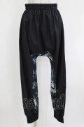NieR Clothing / ブロッキングサルエルパンツ  黒×和柄九尾水色 H-26-03-04-1008-PU-PA-KB-ZH
