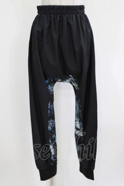 画像1: NieR Clothing / ブロッキングサルエルパンツ  黒×和柄九尾水色 H-26-03-04-1008-PU-PA-KB-ZH