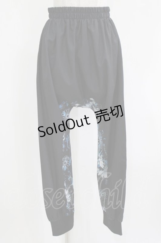 画像1: NieR Clothing / ブロッキングサルエルパンツ  黒×和柄九尾水色 H-26-03-04-1008-PU-PA-KB-ZH (1)