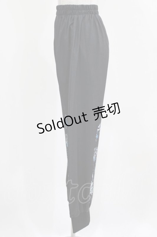 画像2: NieR Clothing / ブロッキングサルエルパンツ  黒×和柄九尾水色 H-26-03-04-1008-PU-PA-KB-ZH (2)