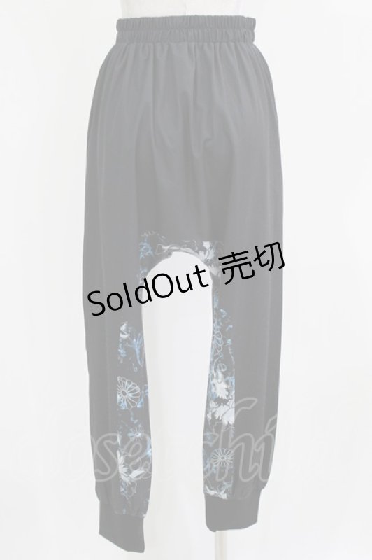画像3: NieR Clothing / ブロッキングサルエルパンツ  黒×和柄九尾水色 H-26-03-04-1008-PU-PA-KB-ZH (3)