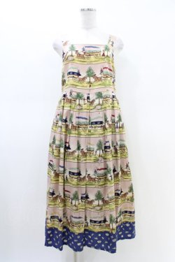 画像1: Jane Marple / Board gameストラップドレス  ピンク×ライトネイビー H-26-03-05-028-JM-OP-KB-ZH