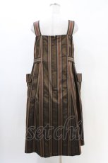 画像2: Jane Marple Dans Le Salon / Old England stripe painter's dress M ブラウン H-26-03-05-040-JM-OP-KB-ZT134 (2)