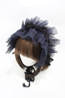 画像1: MARBLE / フリンジリボンフリルヘッドドレス  紺 H-26-03-05-007-GO-AC-KB-ZH