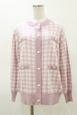 画像1: majoretty / 千鳥格子ニットカーディガン L ピンク H-26-03-05-1046-GO-TO-NS-ZH