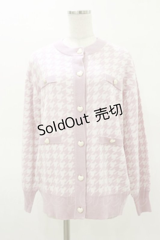 画像1: majoretty / 千鳥格子ニットカーディガン L ピンク H-26-03-05-1046-GO-TO-NS-ZH (1)