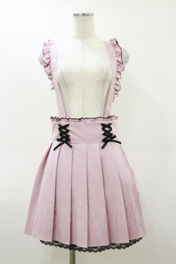 画像1: DearMyLove / サス付フリルレースアッププリーツスカート LL ピンク H-26-03-05-1060-EL-SK-NS-ZH