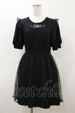 画像1: axes femme POETIQUE / リボン刺繍カットワンピース M ブラック H-26-03-05-1078-AX-OP-NS-ZH