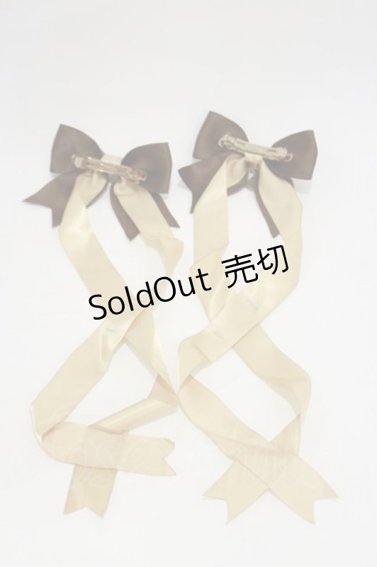 画像2: LOTUS ribbon / ツインリボンバレッタ  ブラウン H-26-03-05-1017-EL-AC-NS-ZH (2)