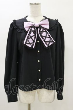 画像1: Jamie エーエヌケー / スピンドルリボンブラウス M ブラック/ピンク H-26-03-05-1037-LO-BL-NS-ZH