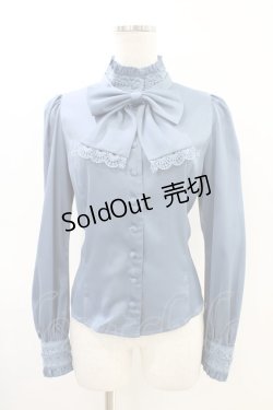 画像1: Sheglit / スタンドカラーリボンジャボブラウス L ダルブルー H-26-03-05-015-EL-BL-KB-ZH