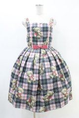 Emily Temple cute / Teddy Bear Tartanノースリーブワンピース - ピンク H-26-03-05-026-ET-OP-KB-ZH